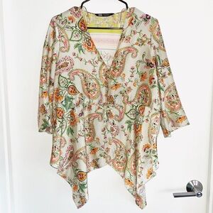 Zara Floral Satin Paisley Blouse Size XS